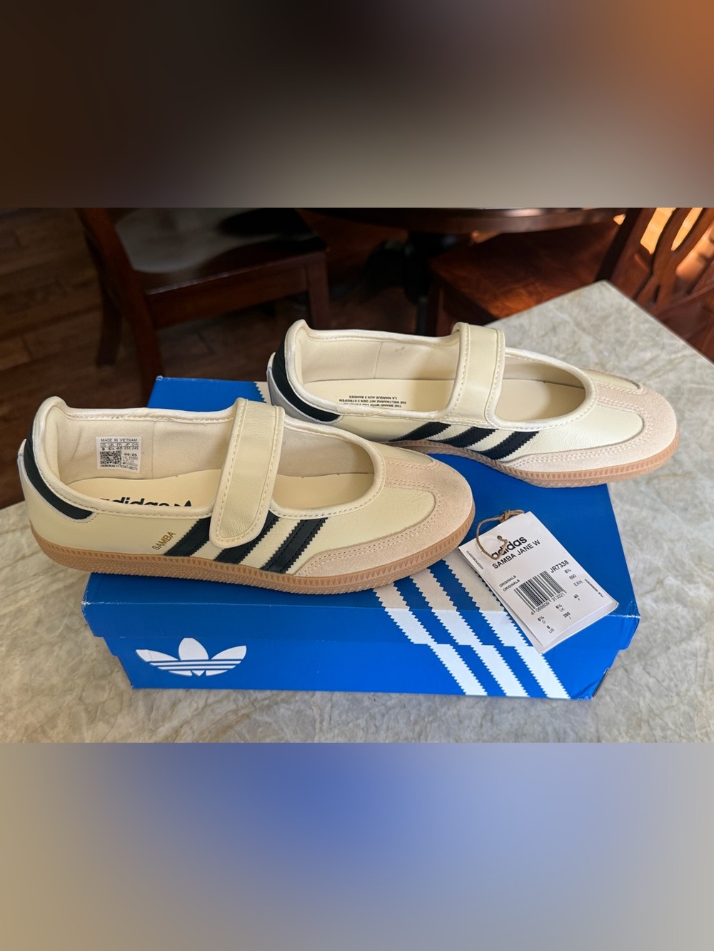 adidas Women’s Samba Jane Velcro Sneakers in Cream, Black and Gum